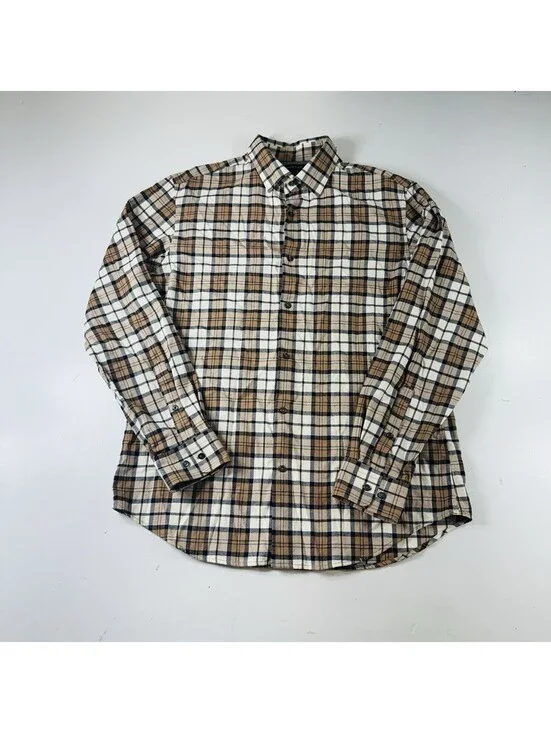 Banana Republic Button Down Shirt Long Sleeve Beige Plaid Mens Size Large