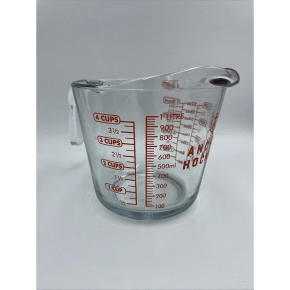 Vintage Anchor Hocking 499 Fire King 1 Litre 4 Cups Glass Measuring Cup