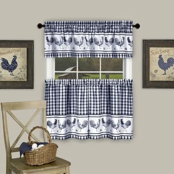 Achim Home Furnishing Barnyard Window Kitchen Curtains 3-Piece Tier & Valance