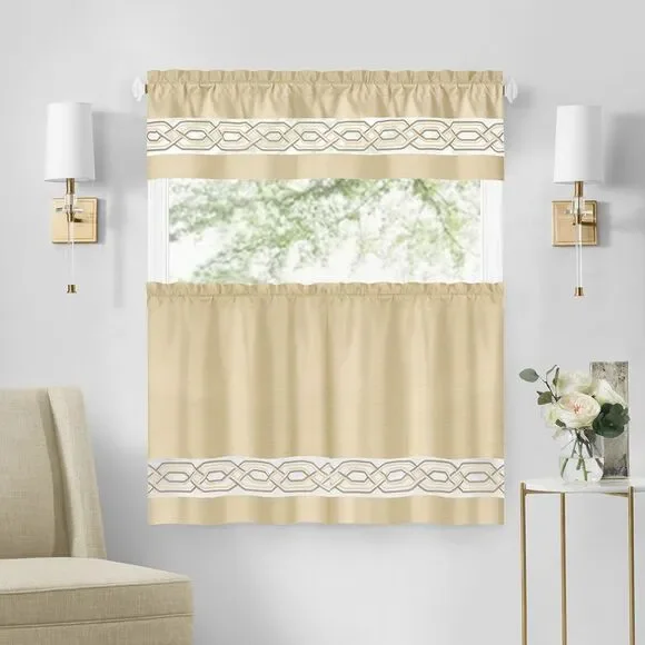 Achim Home Furnishing: Paige Two-Tone Embroidered Window Curtain Set, Tan, 55