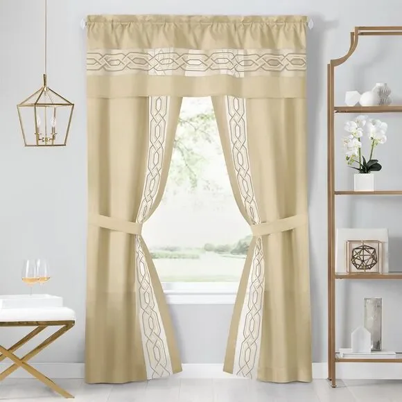 Achim Home Furnishing: Paige Two-Tone Embroidered Window Curtain Set, Tan, 55