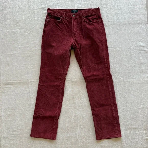 Banana Republic Mens Slim Fit Corduroy Pants 34x32 Burgundy Red Cotton Stretch