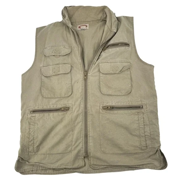 Vintage 80s Banana Republic Safari Vest‎ Mens L Khaki Tan Multi Pocket Utility