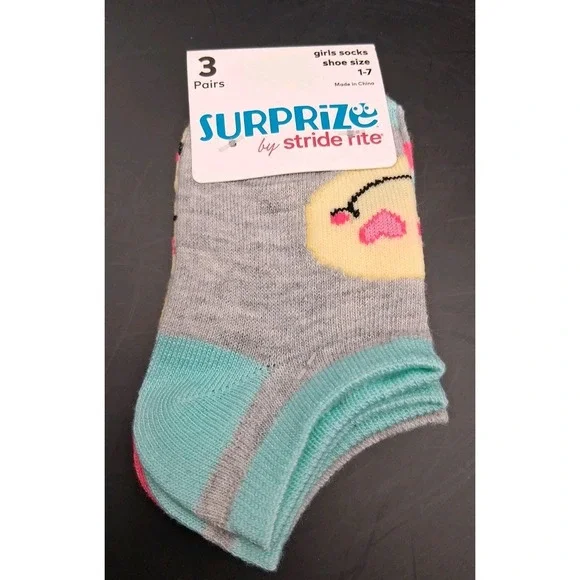 Surprize By Stride Rite Toddler Socks Love Emojis & Stripes Shoe Size 1-7