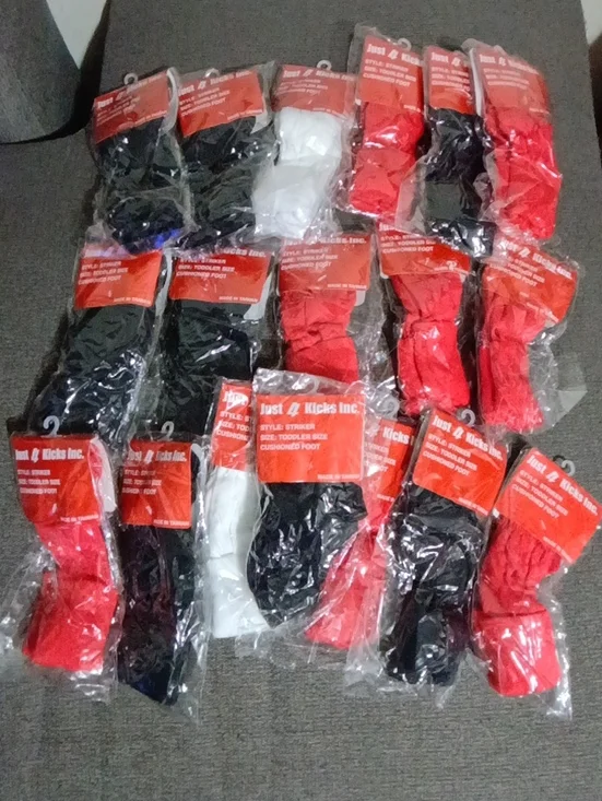 Just 4 Kicks Toddler Cushioned Crew Socks - Black, Red, White 18 Pairs