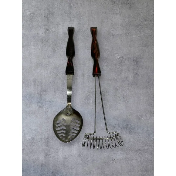 Cutco Kitchen Utensil‎ Set Slotted Spoon 1713 Whisk Brown Swirl USA
