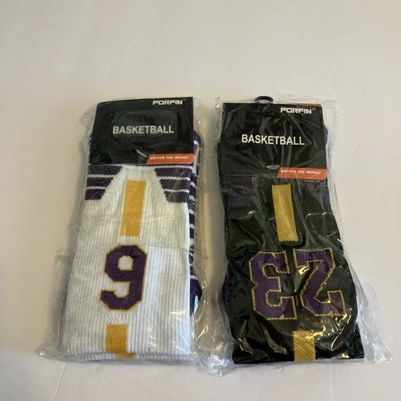 Porfin Basketball Socks Boys Medium Purple New Lakers LeBron James 23 6 2 Pairs