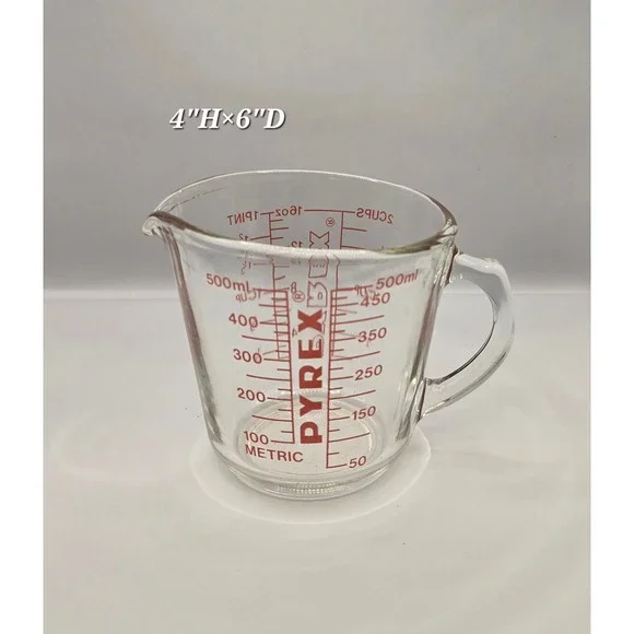 Vintage Pyrex 2 Cup Measuring Cup Red Letter Clear Glass 500ml 1 Pint Kitchen