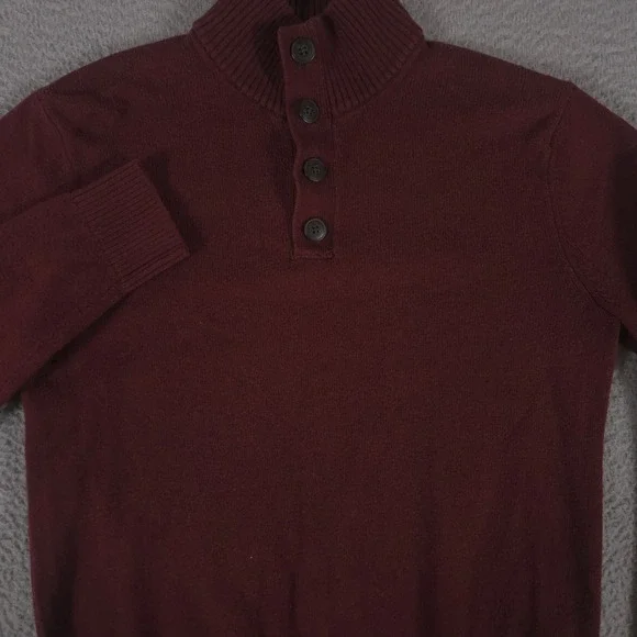 Banana Republic Sweater Mens Large Factory Button Mock‎ Neck Cotton Wool Blend