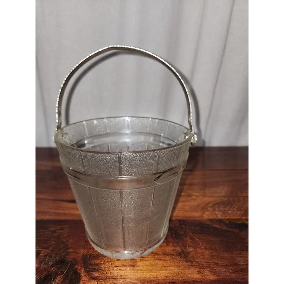 Glass Ice‎ Bucket Vintage Silver Handle Candy Dish