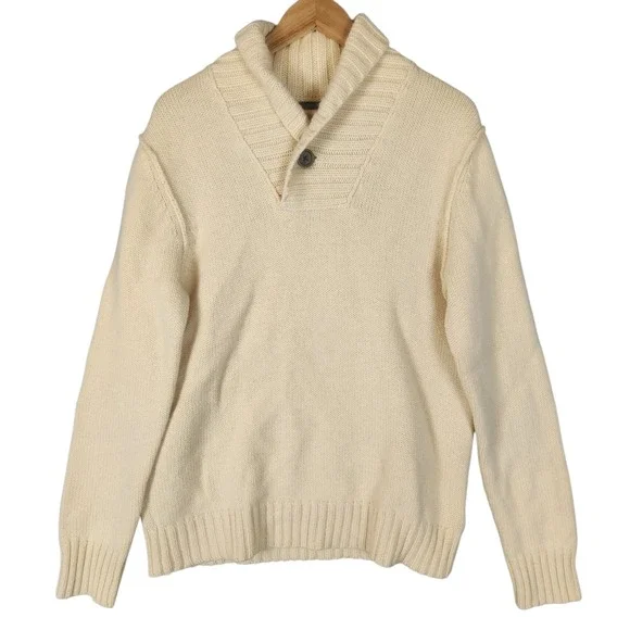 Banana Republic Sweater Men's L Ivory Lambswool Cashmere Shawl Collar‎ Classic