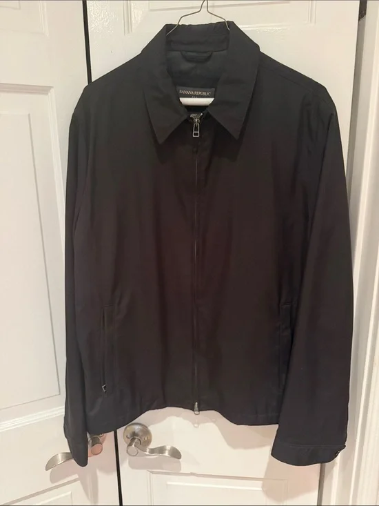 Banana Republic Men's Slick Feeling Material Black Zip-Front Jacket