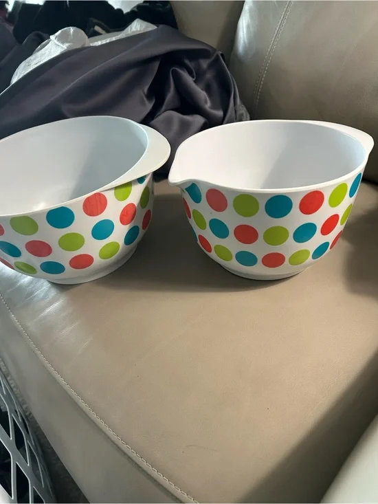 White Mixing Bowls with Colorful Polka Dots - Set of 2
