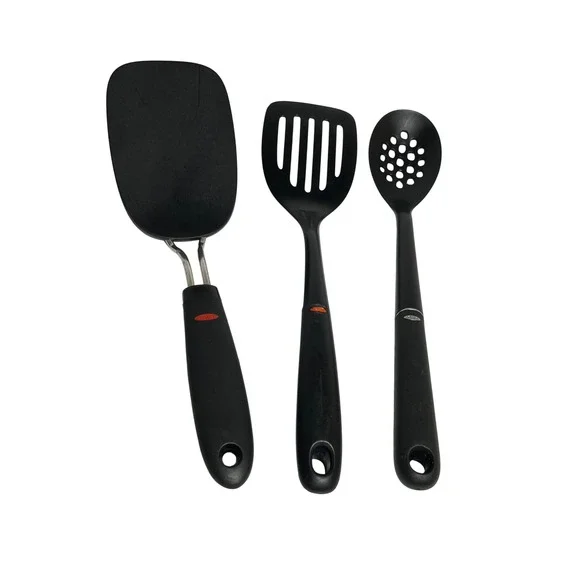 OXO Good Grips 3 Piece Kitchen‎ Utensil Set Black Nylon Spatula Turner Spoon