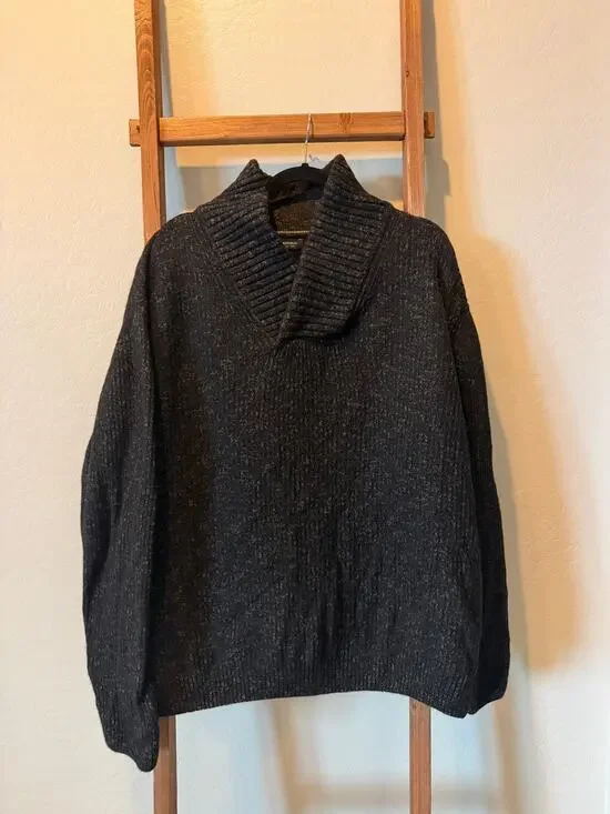 Banana Republic XL Charcoal Ribbed Popover Sweater Italian Yarn
