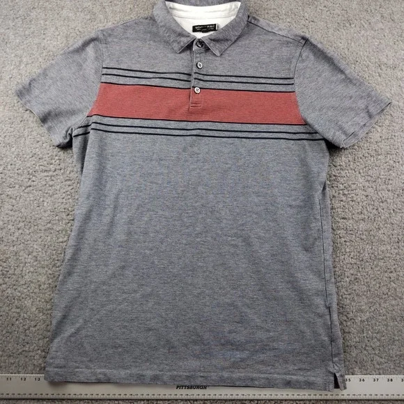 Banana Republic Cotton Polo Mens Large Performance Pique Grey Stripe EUC