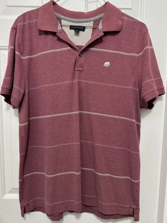 Banana Republic Red Polo Golf Shirt Men's XL White Stripes Casual Preppy