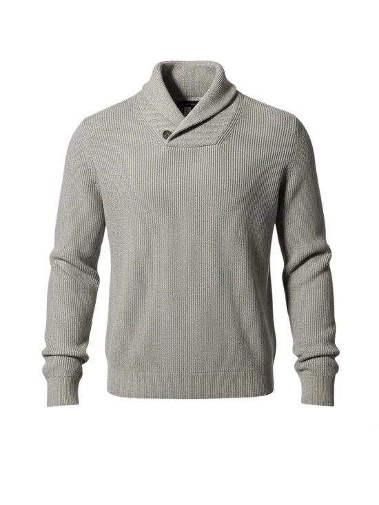 Men's Shawl Collar Knit Sweater - Light Gray