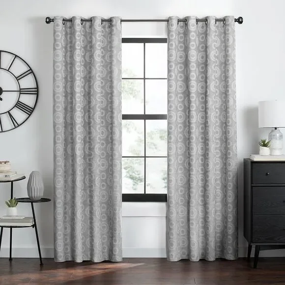 Achim Home Furnishing Constellation Jacquard Groomet Window Curtain Panel, Grey,