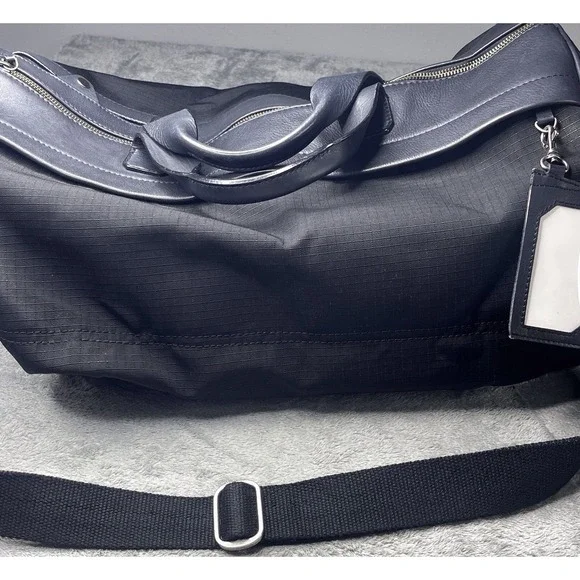 Carbon2Cobalt Black Ripstop Leather Trim Duffel Bag Travel Gym Weekender Carryon