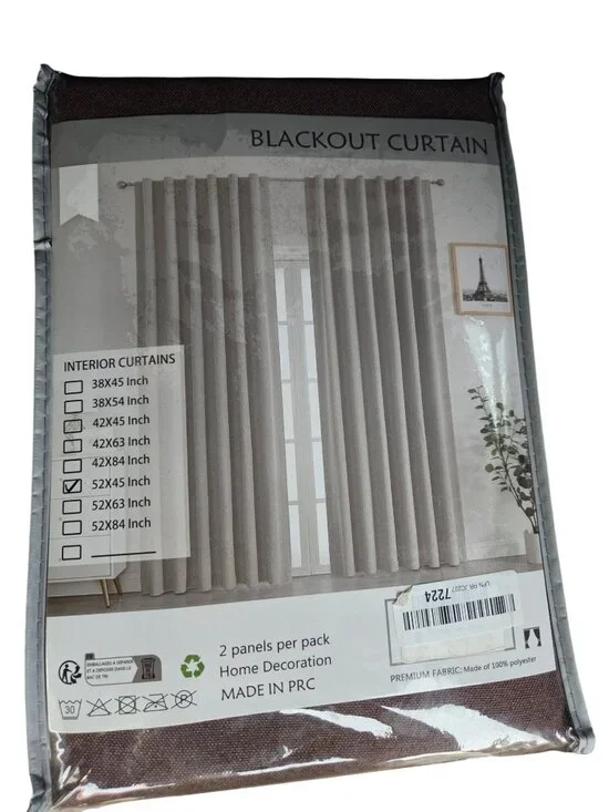 Blackout Curtain 52x45 Inch 2 Panels Premium Fabric 100% Polyester Home Decorati