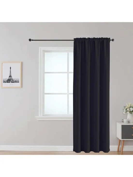 Fire Retardant Black Curtain Panel, 52x84 inch, Rod Pocket Top for Dorm & School