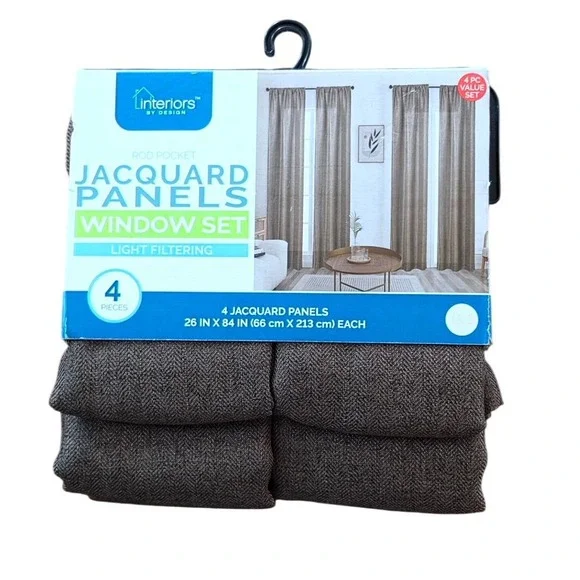 Interiors by Design 4pc Jacquard Window Panel Set Brown 26x84 Light Filtering