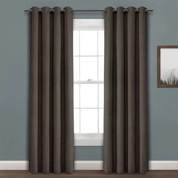 Faux Linen Absolute Blackout Grommet Top Single Curtain Panel Charcoal 84x52