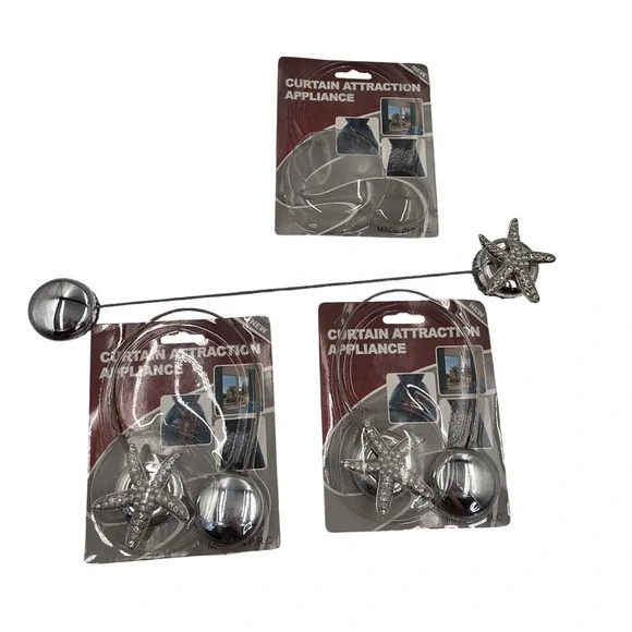 Magnetic Starfish Curtain Tiebacks Set of 3‎ Silver Rhinestone Pearl Beach O1