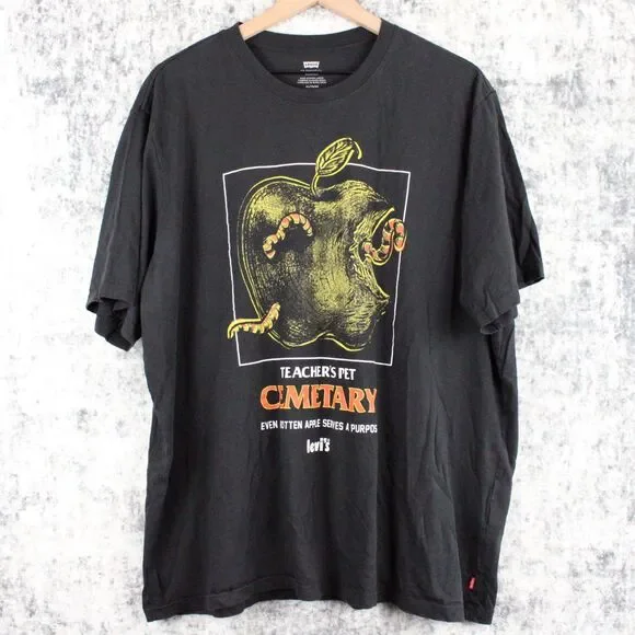 Levis Teachers Pet Cemetary T Shirt Mens Size XL Relaxed Black Short Sleeve