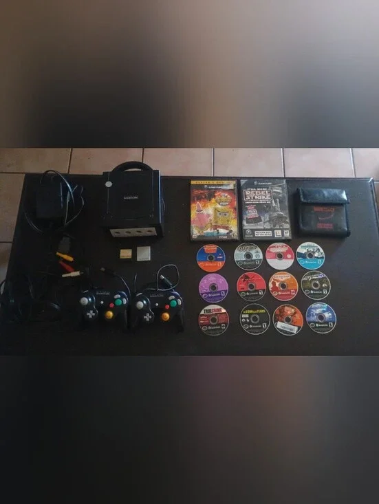 Nintendo GameCube Black Console Bundle with Two Controllers and 14 Games