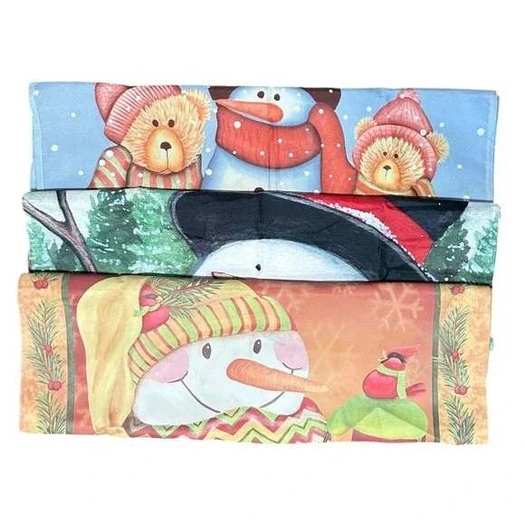 Winter Flags Bundle of 3 Snowmen with Teddy‎ Bears, Cardinal and Warmest Wishes
