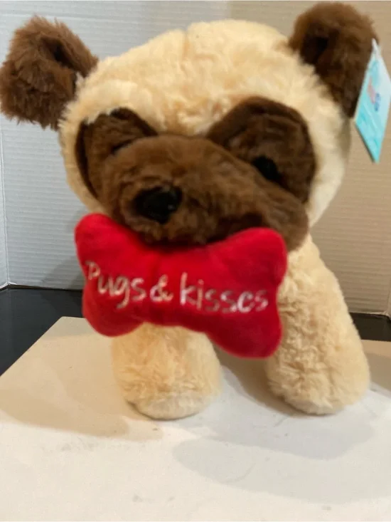 Source Unknown Plush Pug Toy with Red Bone