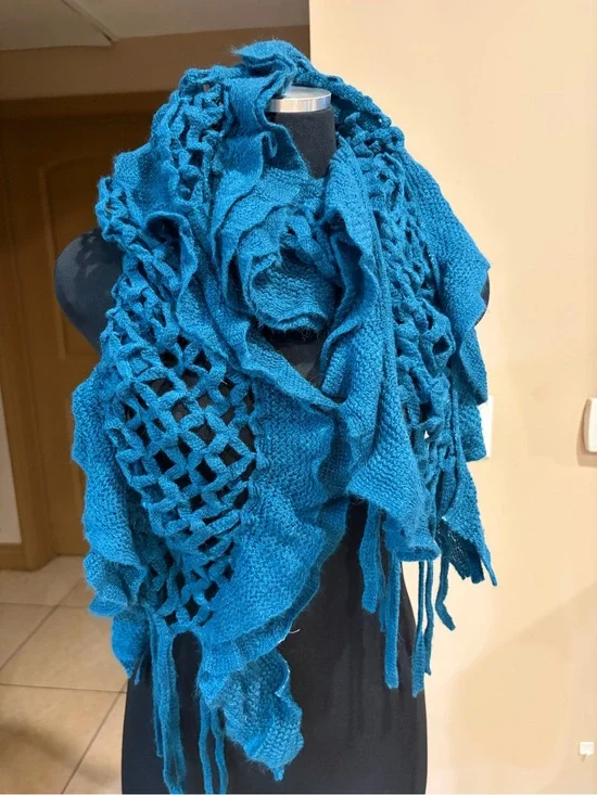 Teal Knit Fringe Decorative Throw Scarf - Home Accents