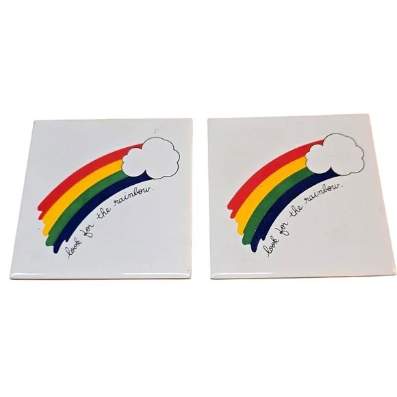 LOOK FOR THE RAINBOW San Ho Taiwan Footed Coasters‎ Spoon Rest Trivet Hot Plate