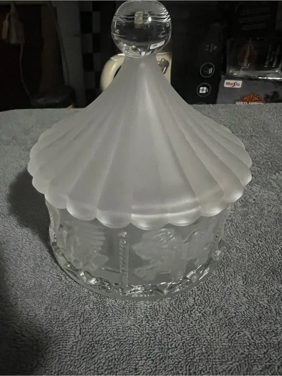 Vintage Goebel Frosted Glass Carousel Candy Dish
