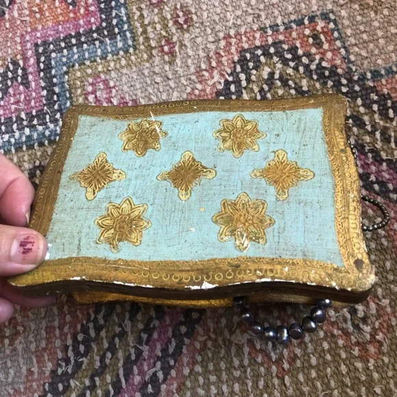 Vintage Italian Florentine Gilt Wood Box – Hand‑Painted Jewelry Box
