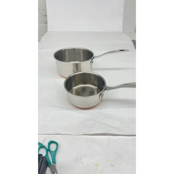 Lot Of 2 Revere Ware 1Qt ,2Qt Metal Handle Copper Disc Bottom SX Heavy Vintage