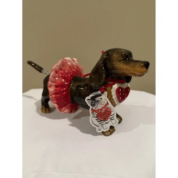 Blue Sky Clayworks Valentines Day Dachshund with Tutu LOVE Doxie Dogs 5
