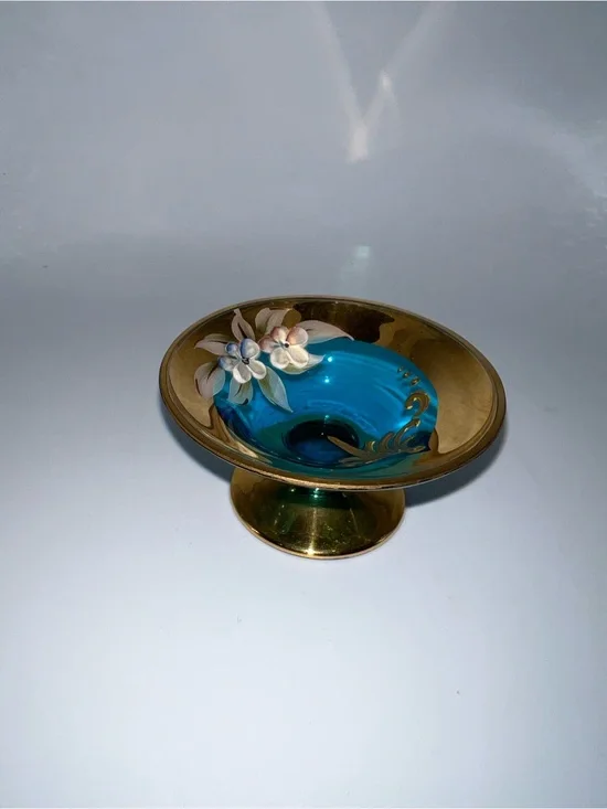 Vintage Murano-style Venetian glass footed compote bowl