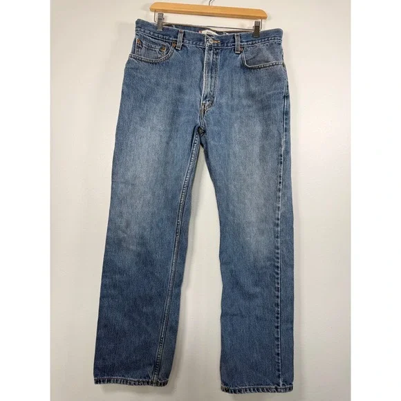 Levi's Jeans Men 36x31 505 Regular Fit Blue Straight Leg Denim Distressed Y2K