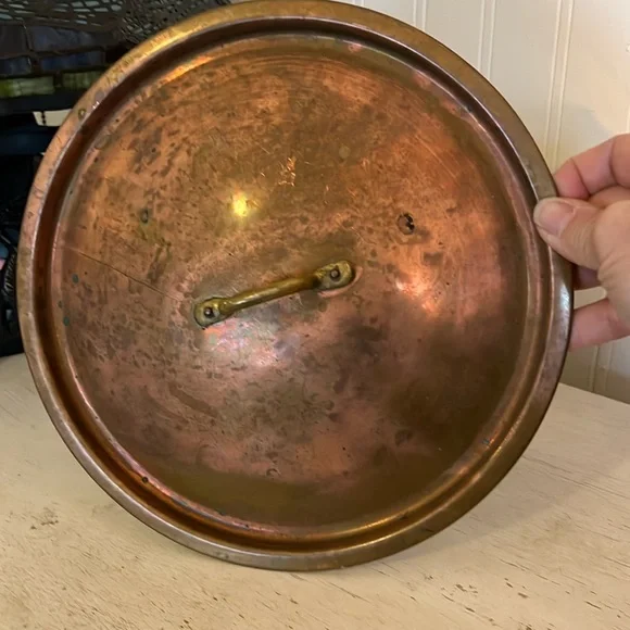 Vintage copper & brass tin lined pan pot lid 10.5” diameter