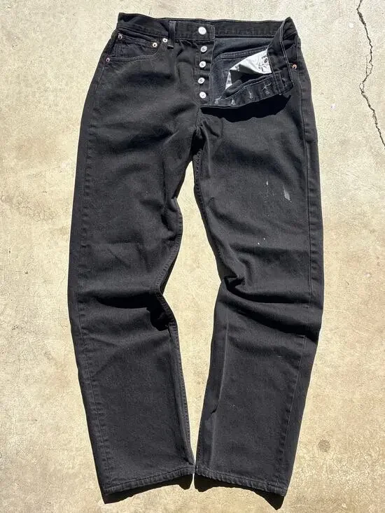 Vintage Levi’s 501 Made in USA button fly 33x32 Black painter grunge denim jeans