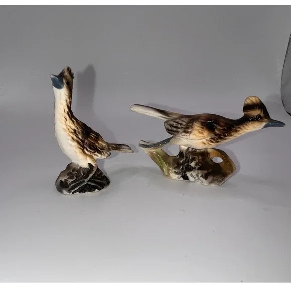 Vintage Miniature Bone China Japan Set of 2 Roadrunner Birds Trinket Shelf Minis