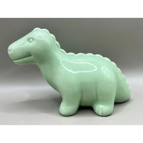 Vtg Mint Green Ceramic Dinosaur Figurine Glossy Seafoam Pottery Decor 3.5