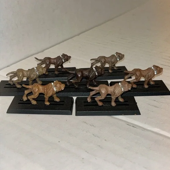 Ral Partha Warhammer Metal Miniature Dog Lot Mastiff‎ Bulldog Beasts Red Eyes x7