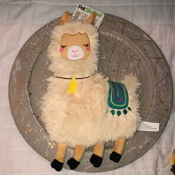 PetShoppe Ivory Green Tan Gold Llama Squeaker Mat Dog Toy