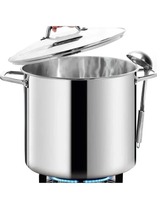 24 Quart Stainless Steel Stock Pot with Lid - Heavy Duty Induction Cookware