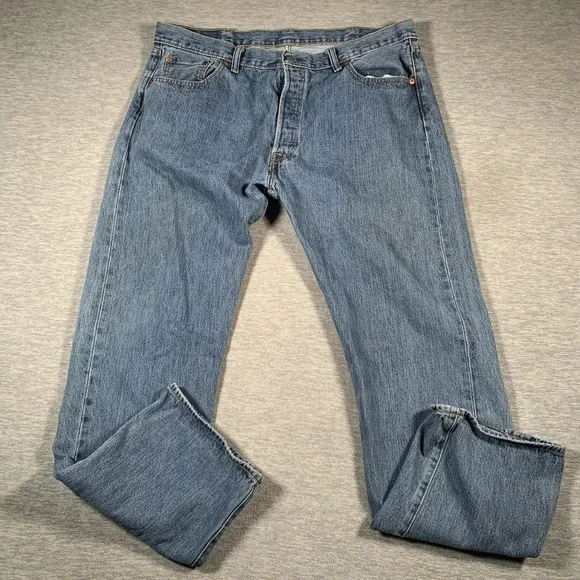 Levis 501‎ Jeans Mens 34x34 Blue Denim Straight Leg Button Fly Original Fit