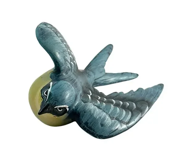 Flying Swallow Bird Wall Plaque Teal Blue Yellow Dimensional Hand Painted 7”